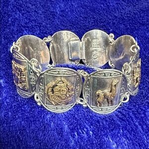 Elegant story teller  Silver and Gold Peruvian Rare Aztec Incan Design Bracelet